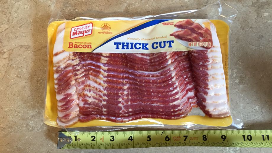 Oscar Mayer bacon package unopened and measured
