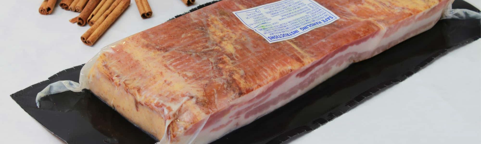 A package of gourmet bacon ready for storage or consumption.